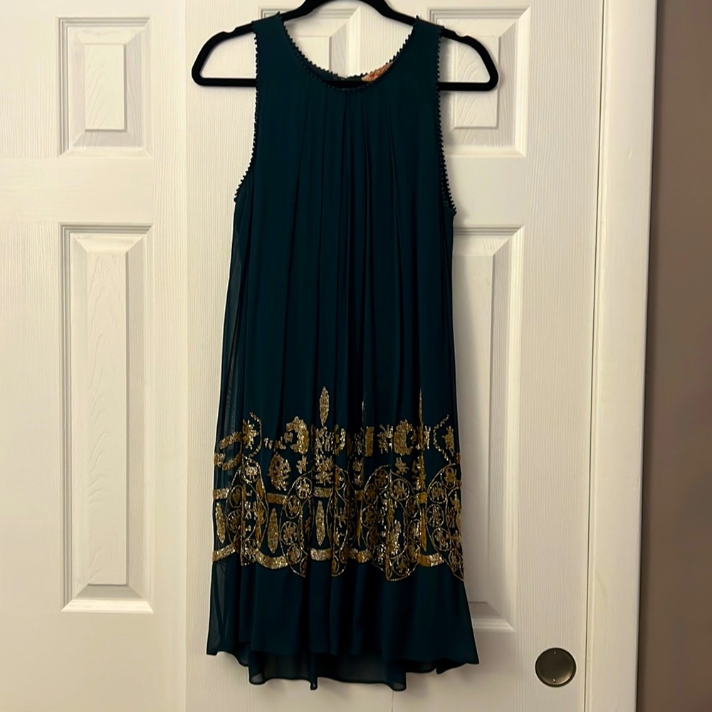 Beaded Emerald Shift Dress | Size 8 - Anthropologie